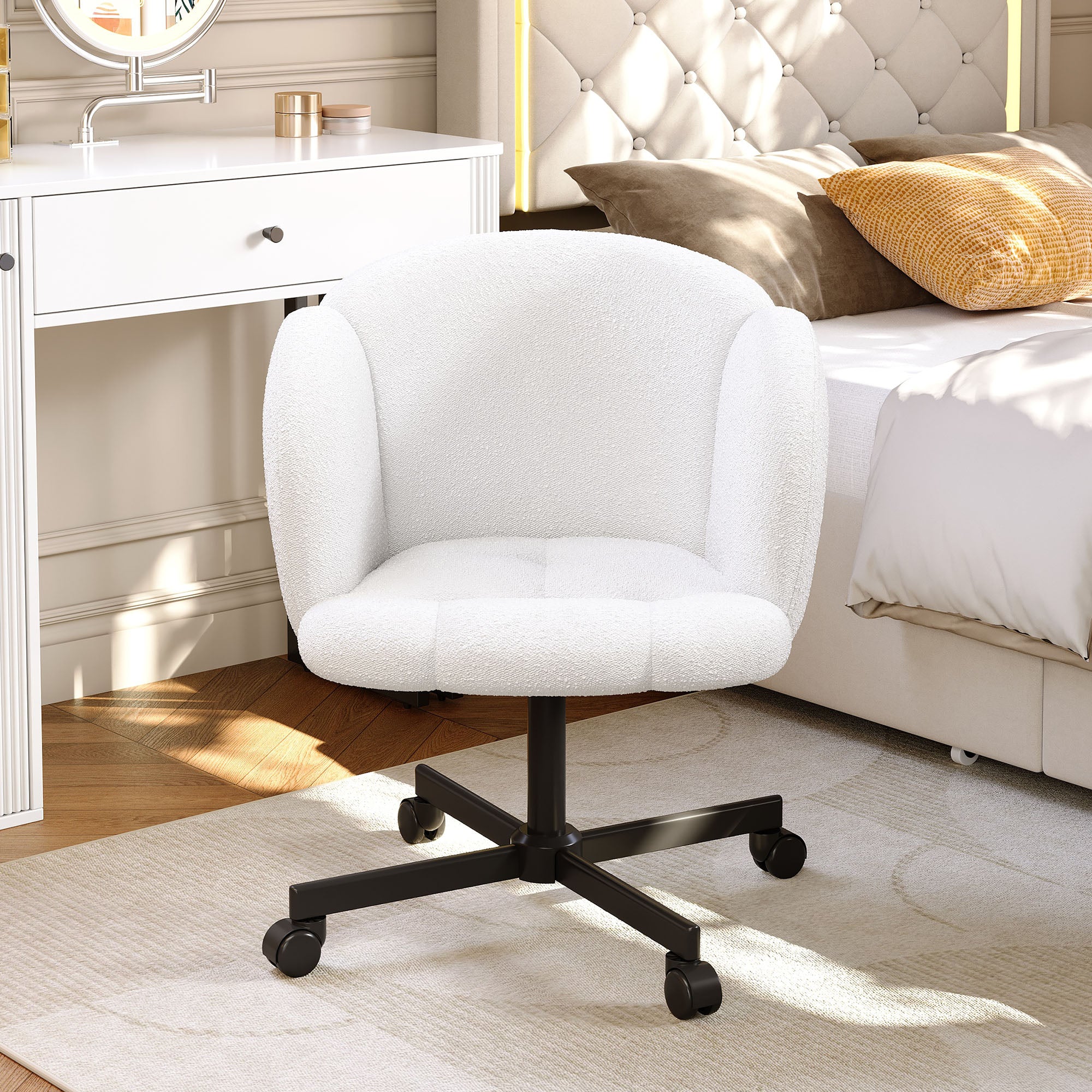 Swivel Desk Chair 360° Swivel Adjustable Height Teddy Beige