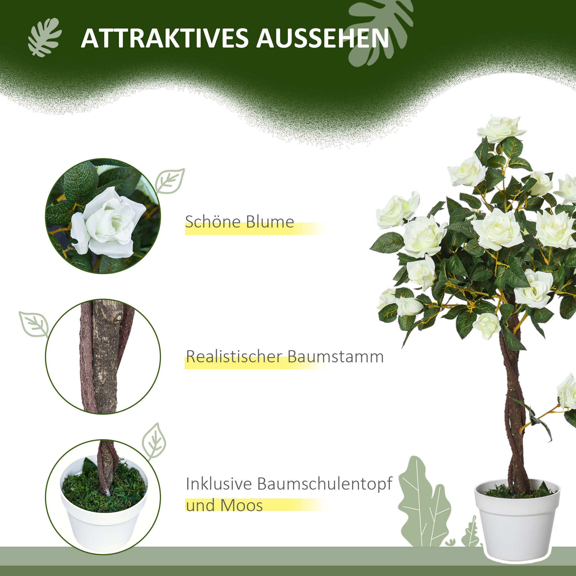 Artificial Rose Plant, Large 90 cm Tree in Pot, Plastic