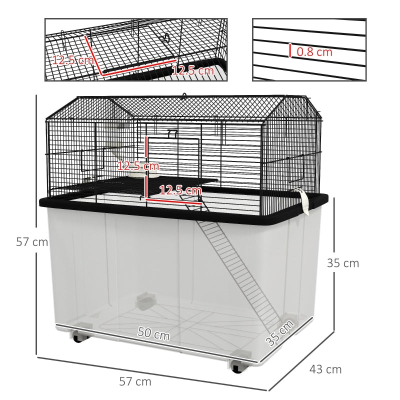 Two-Tier Gerbil Cage, Hamster Cage with Wheels, Deep Bottom, Food Dish, Water Bottle