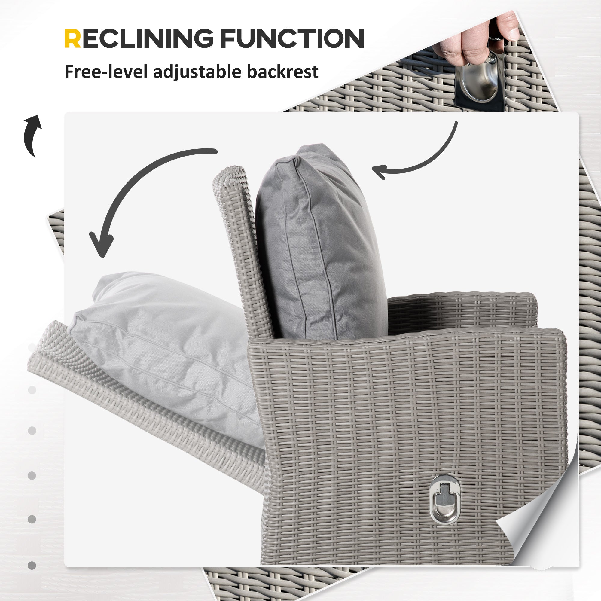 5 Pieces Outdoor Garden Furniture Set, Adjustable Reclining Chairs, Footstools, Cooler Bar Table, Cover, Grey PE Rattan