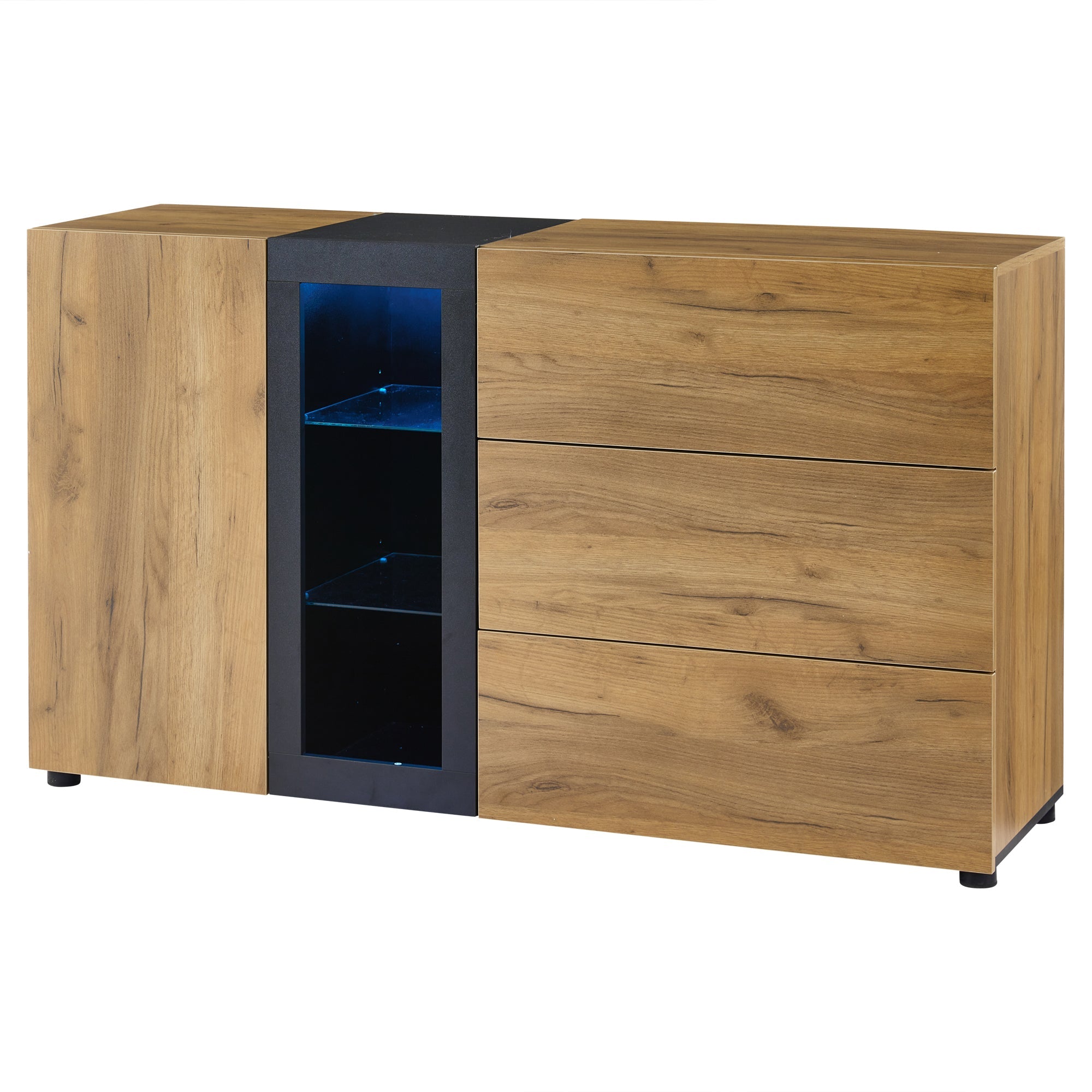 Modern Sideboard Side Cabinet Buffet with 3 Drawers Glass for Living Room