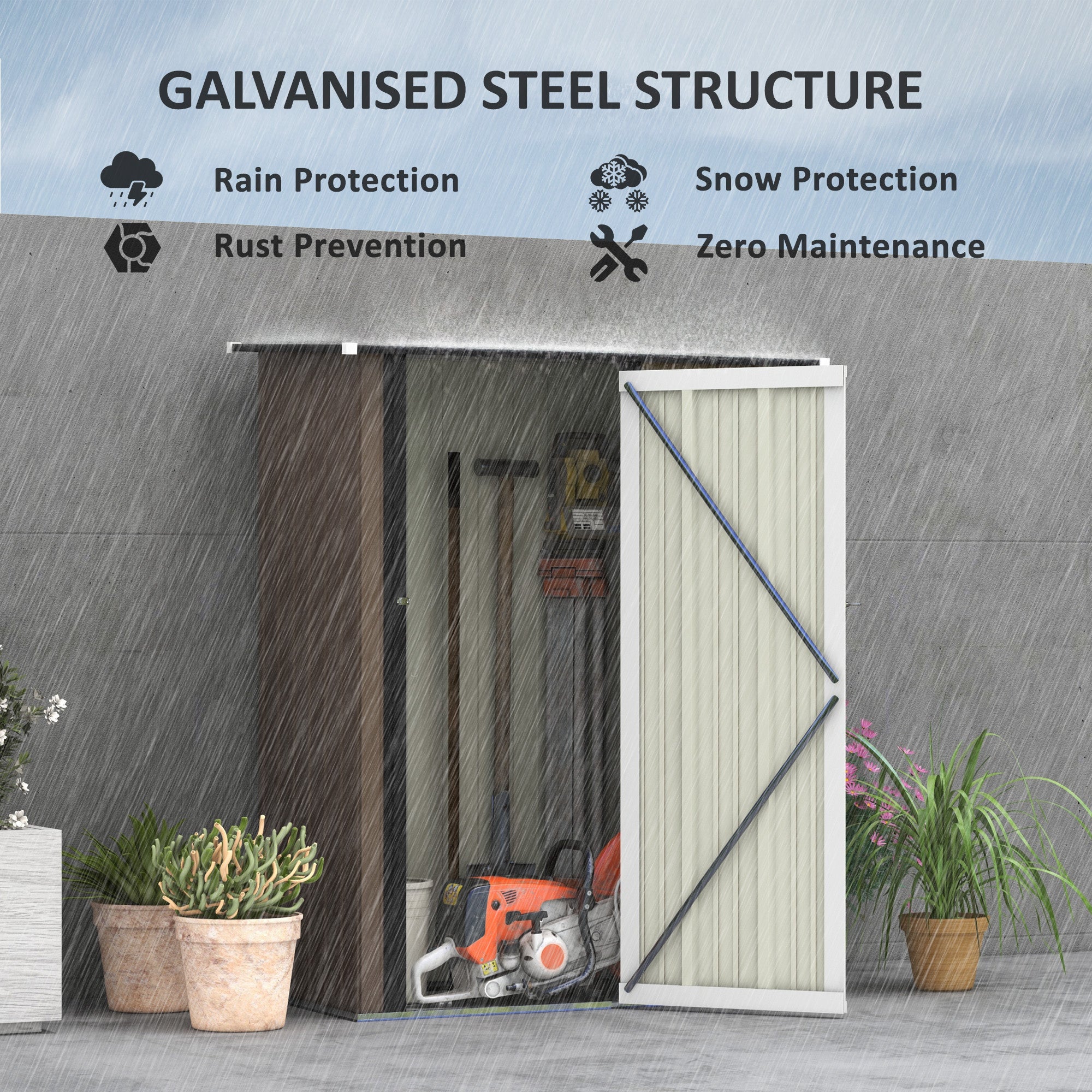 Metal Garden Storage Shed, 5ft x 3ft Sloped Roof Lockable Door, Brown