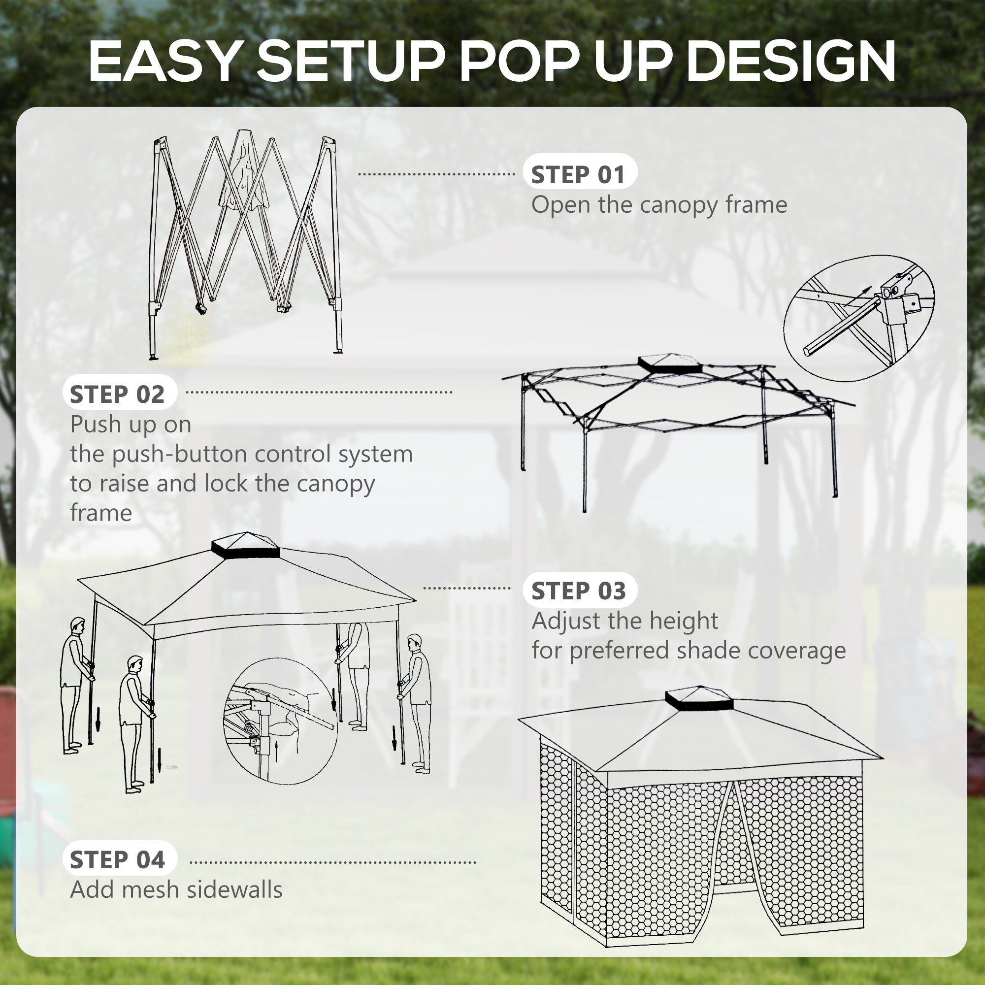 Pop Up Gazebo, 3x3m Double-Roof with Netting and Carry Bag, Cream White