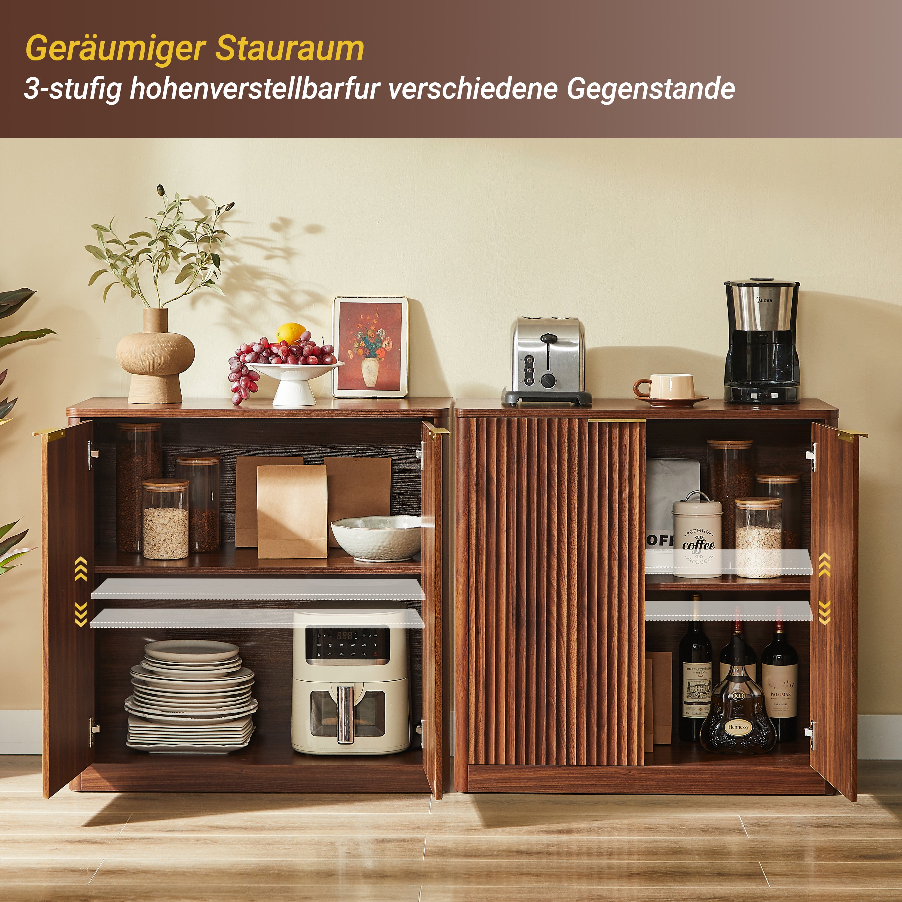 Modern Sideboard Recessed Panels Adjustable Shelves Waterproof Top 120x40x76cm - Brown