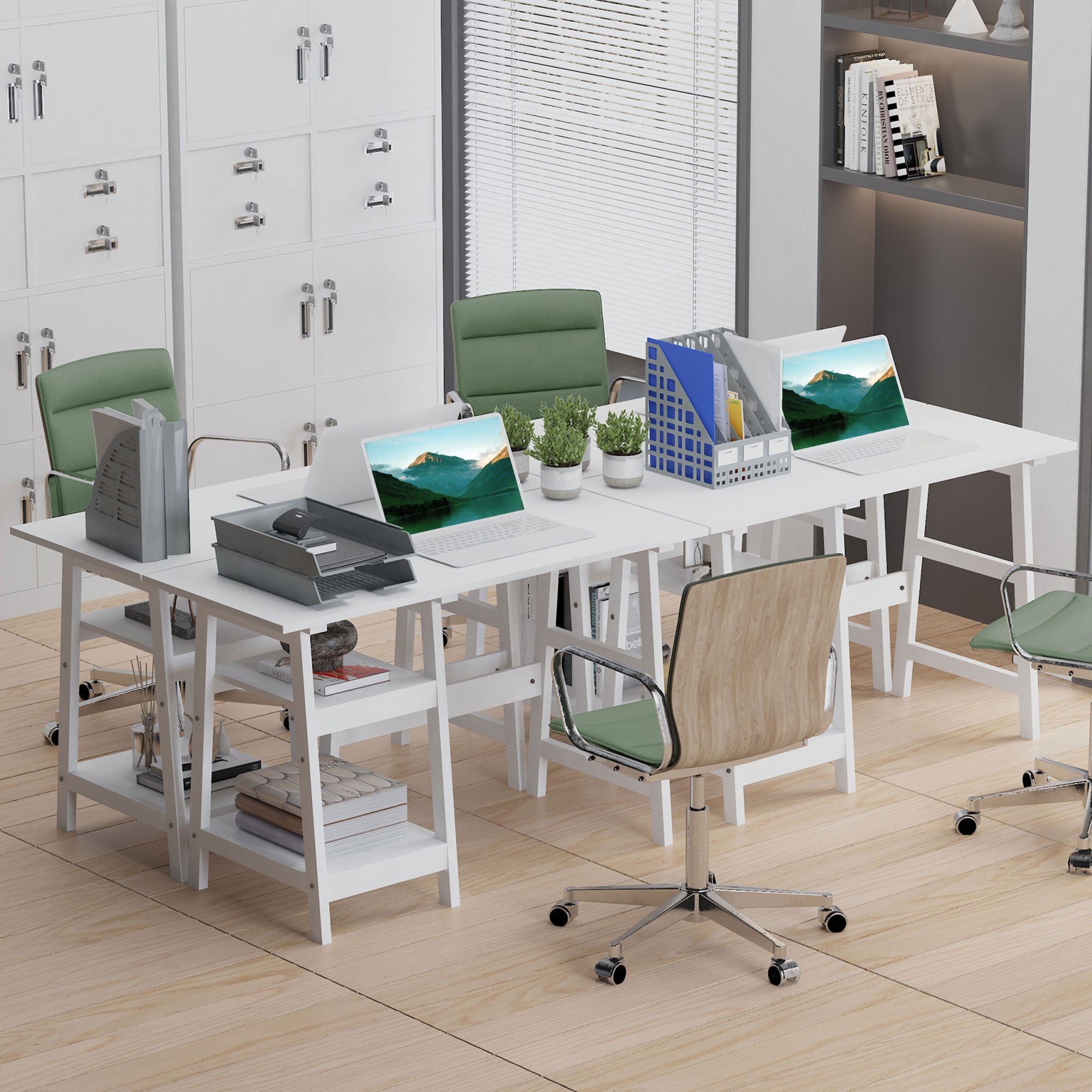 Compact Computer Desk with Storage Shelves and Bookshelf, 106 x 51cm, White