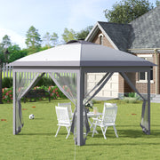 Folding Gazebo 3.3x3.3m Pop-Up LED USB Mesh Side Panels, Grey Oxford Fabric