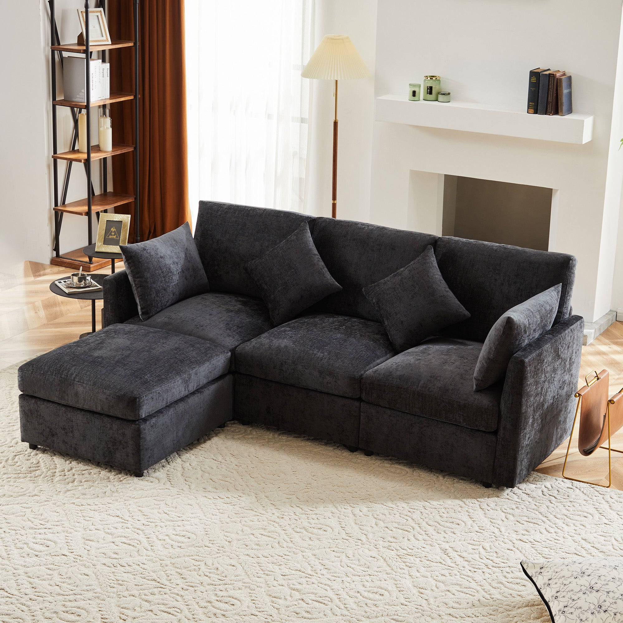 Sofa, Three-Seater, Four-Seater, L-Shaped Corner with Footstool, Chenille Fabric