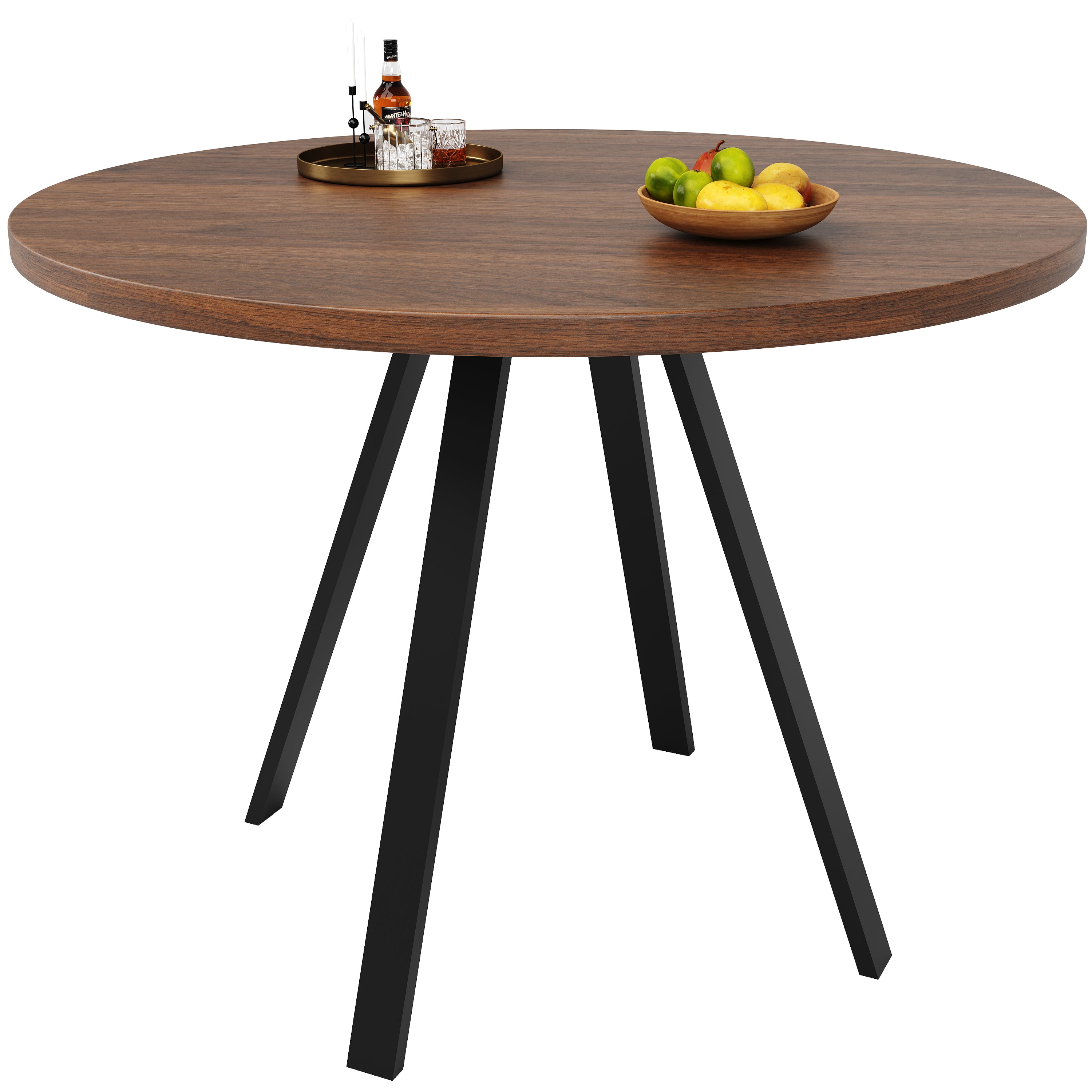 Round Dining Table, 80x80x75cm Kitchen Coffee Table for 4, Walnut and Black