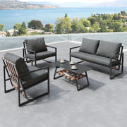 Garden Furniture Seating Set for 4 People with Sofa, Coffee Table and Cushions, Black