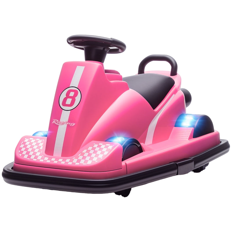 Bumper Car for Children with 360-Degree Rotation and LED Lights, Pink