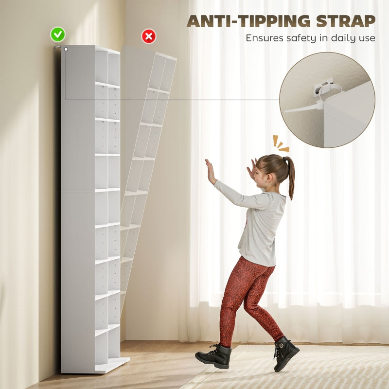 640 CD Storage Tower, 14 Adjustable Shelves Tall Narrow Design, White Engineered Wood