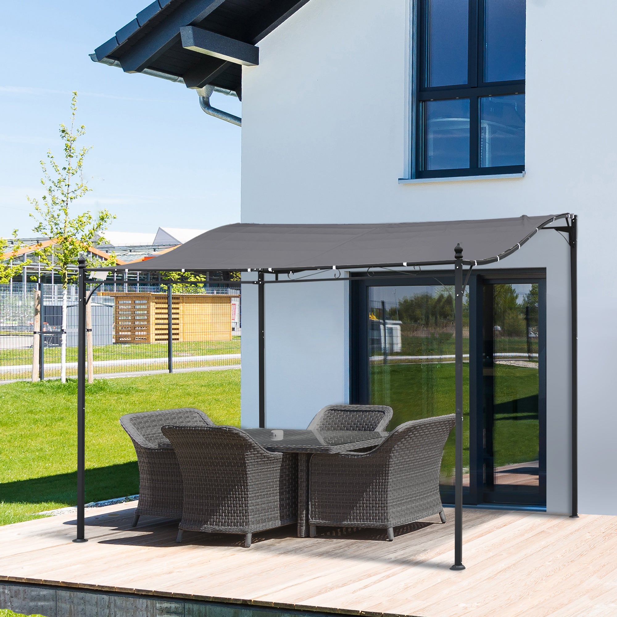 Freestanding Wall Awning Canopy 3x3m Metal Grey