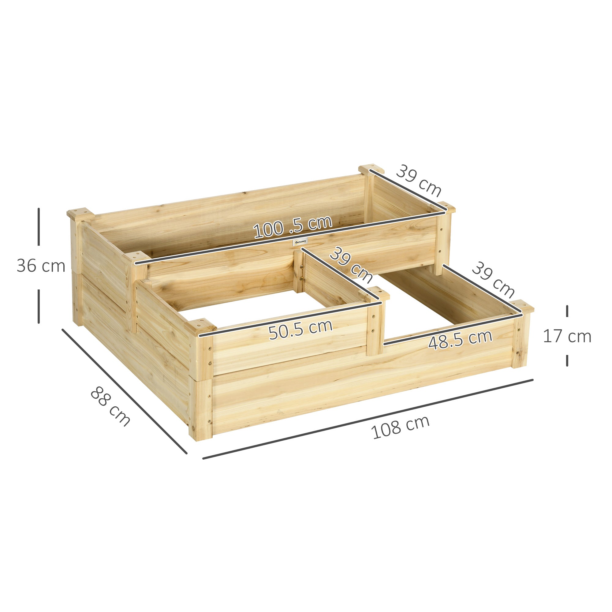 Raised Garden Bed 3-Tier Planter, Fir Wood, Natural Color