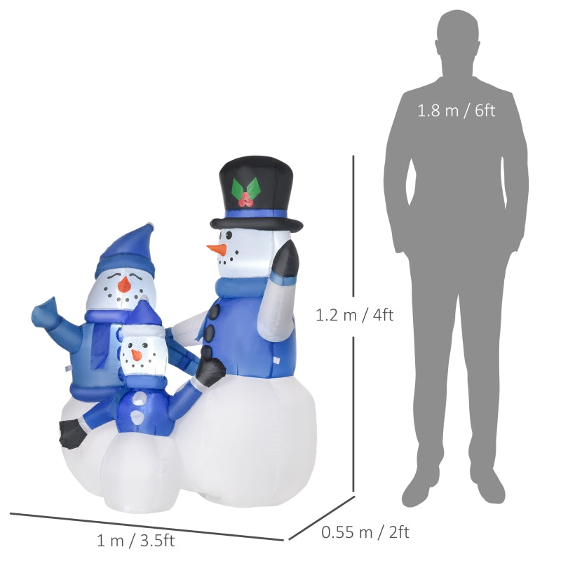 Inflatable Snowmen Family, 4ft Christmas LED Outdoor Decorations, Polyester