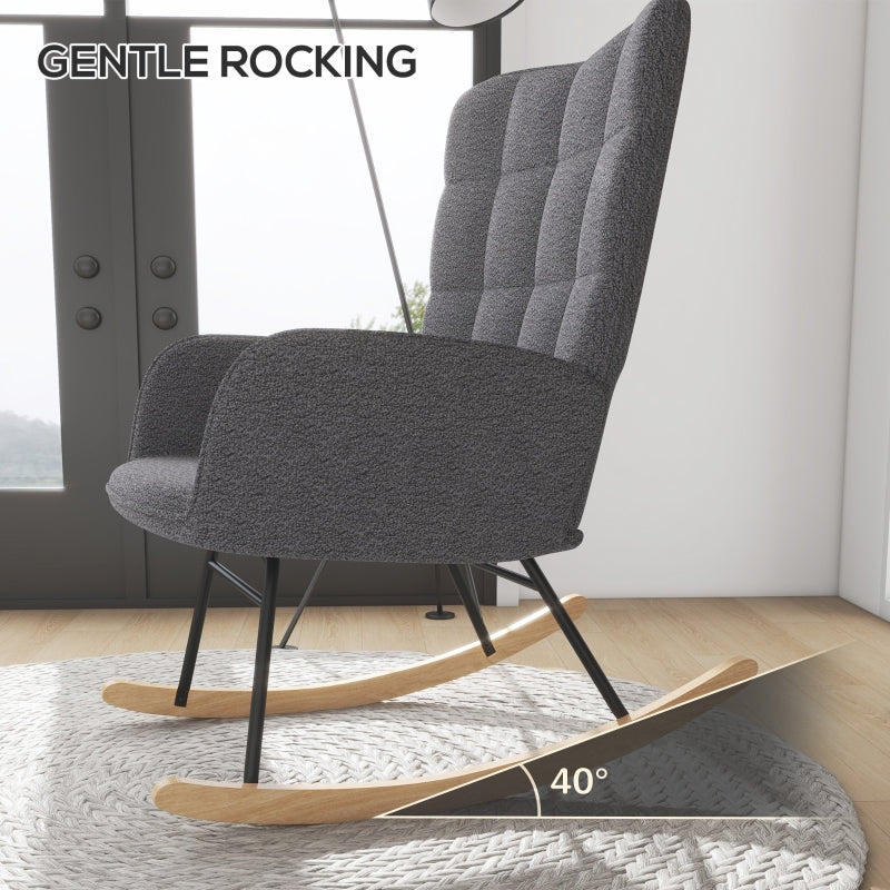 Berber Fleece Glider Rocker, Nursing Wingback Rocking Chair, Dark Grey