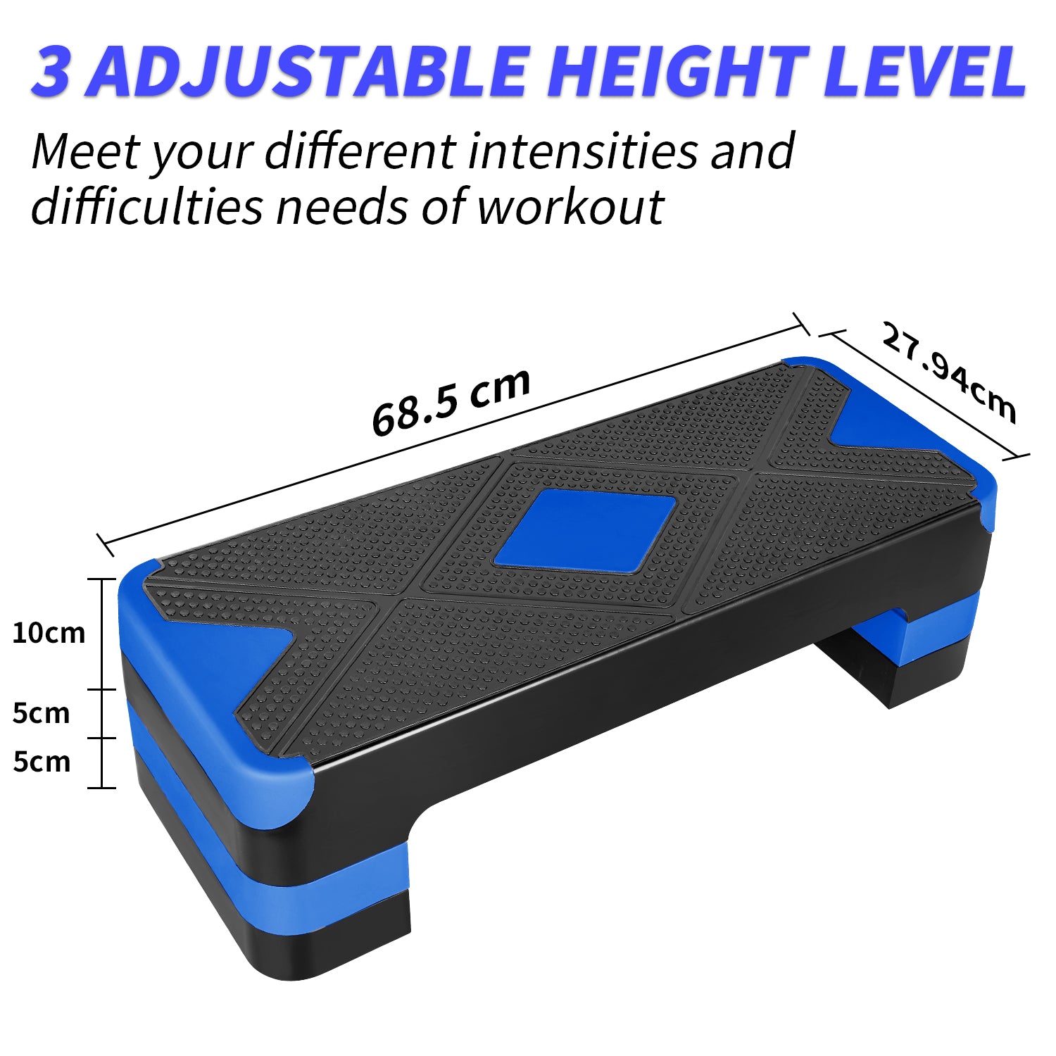 Aerobic Step, Adjustable Height, 68.5cm, Blue