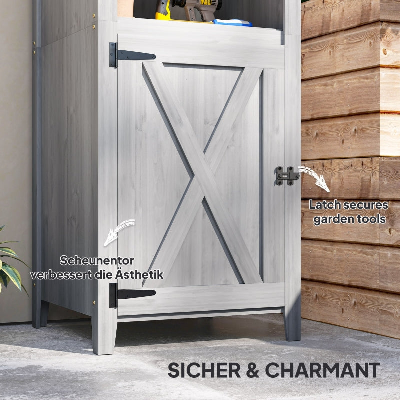 Wooden Garden Shed, Weatherproof, Lockable with Shelves, Light Gray