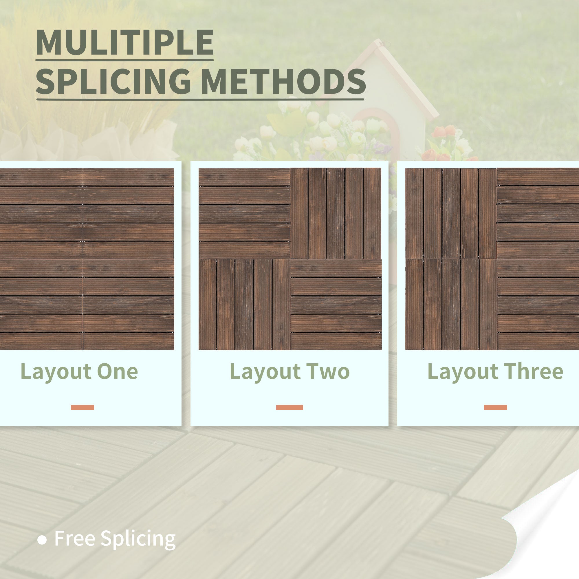 Solid Wood Interlocking Decking Tiles, 27 Pcs 30x30cm for Patio, Black