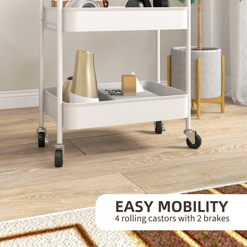 Three-Tier Storage Trolley, Steel, White