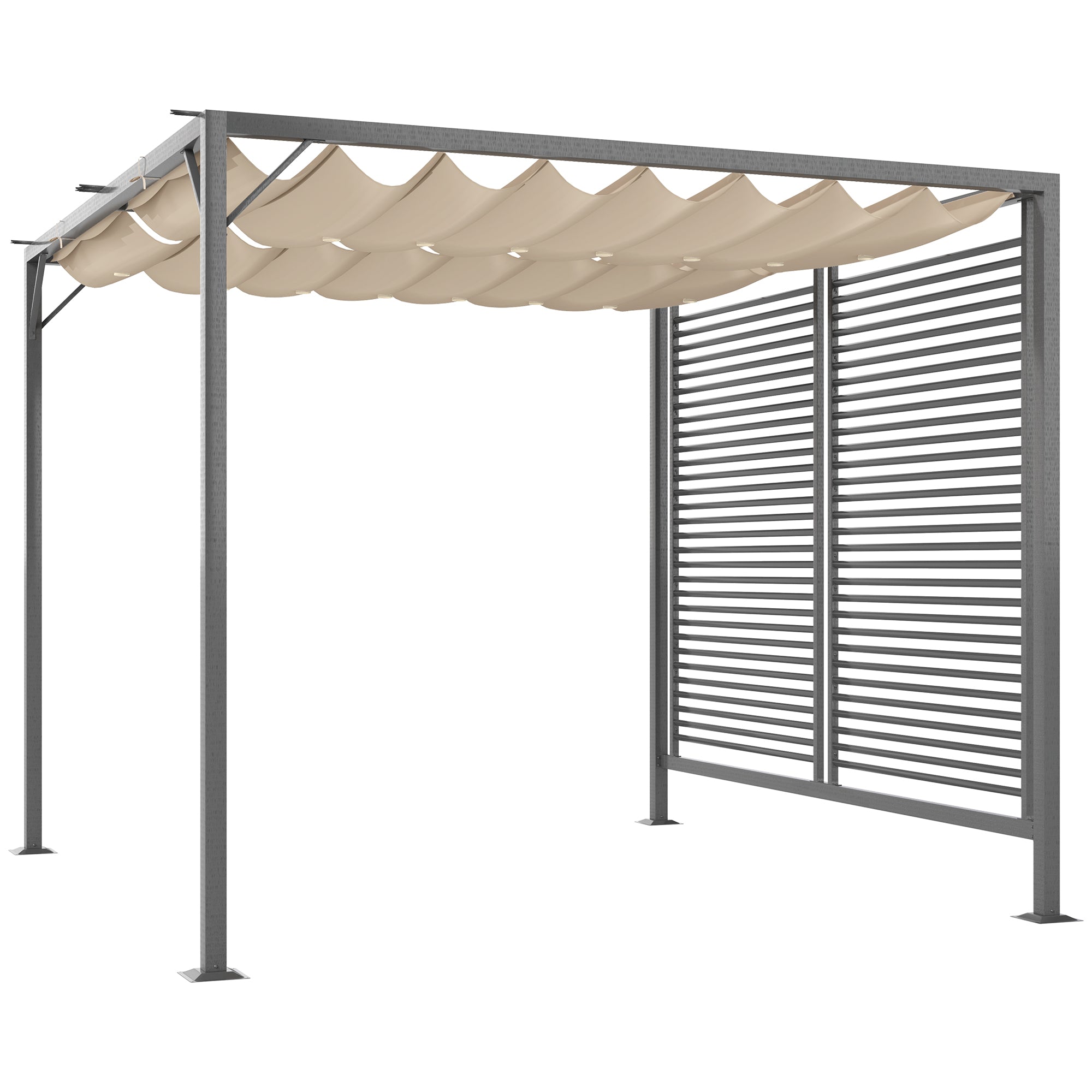 Metal Pergola 3 x 2.8m, Retractable Fabric Roof - Beige