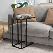Side Table C-Shaped Laptop Bedside with Steel Frame, Black