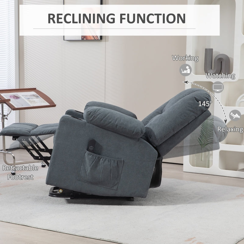 Oversized Riser and Recliner Chair, Fabric Upholstered Lift Chair with Remote Control and Cup Holder, Grey