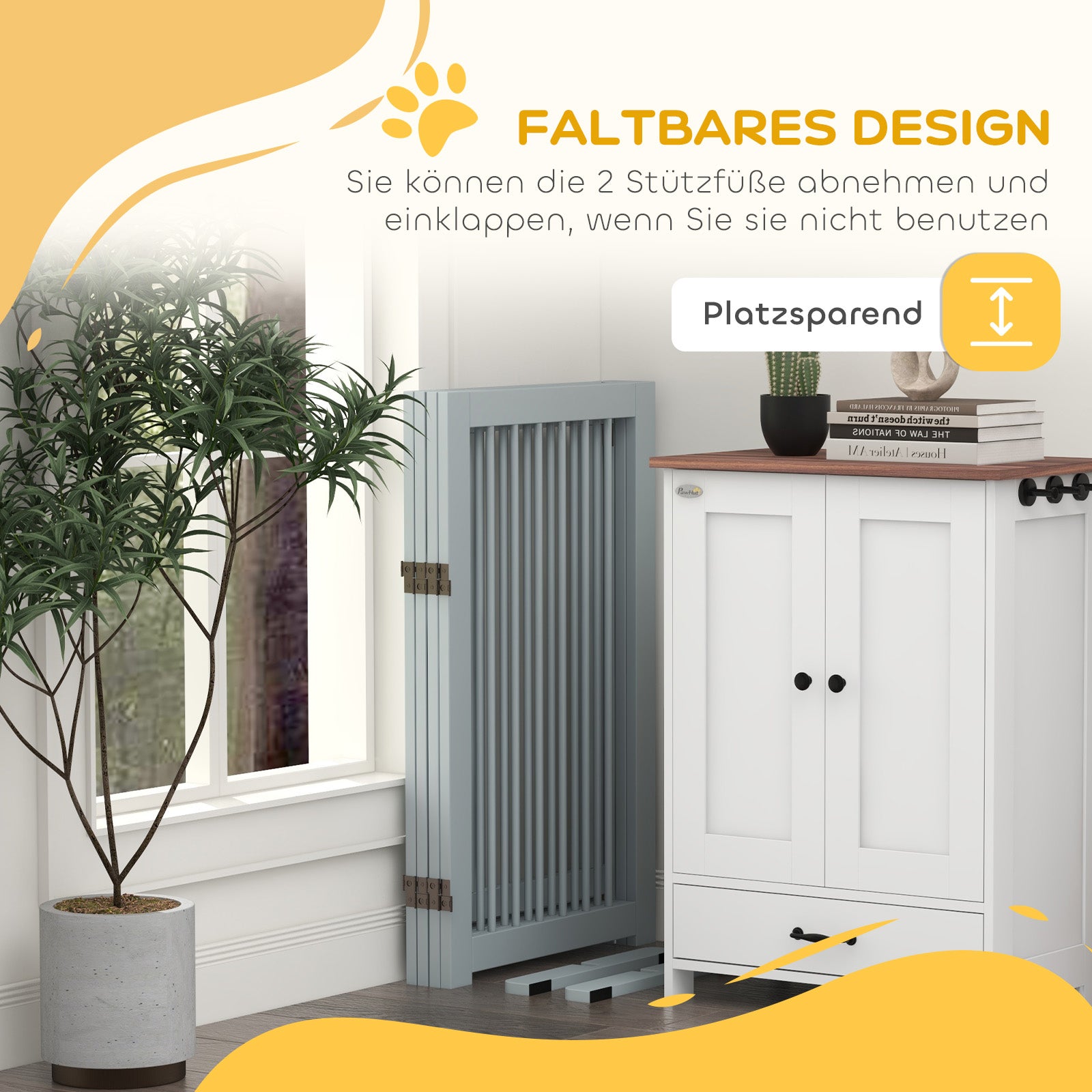Dog Safety Gate 4-Piece Foldable Door Freestanding Wood Light Gray