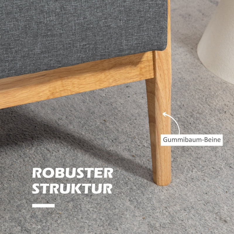 Three-Seater Upholstered Sofa, Rubberwood, Grey