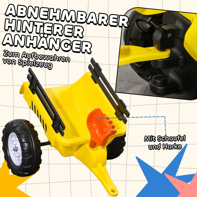 Pedal Tractor with Trailer, Tools & Horn, 3+ Years Metal Frame - Black and Yellow