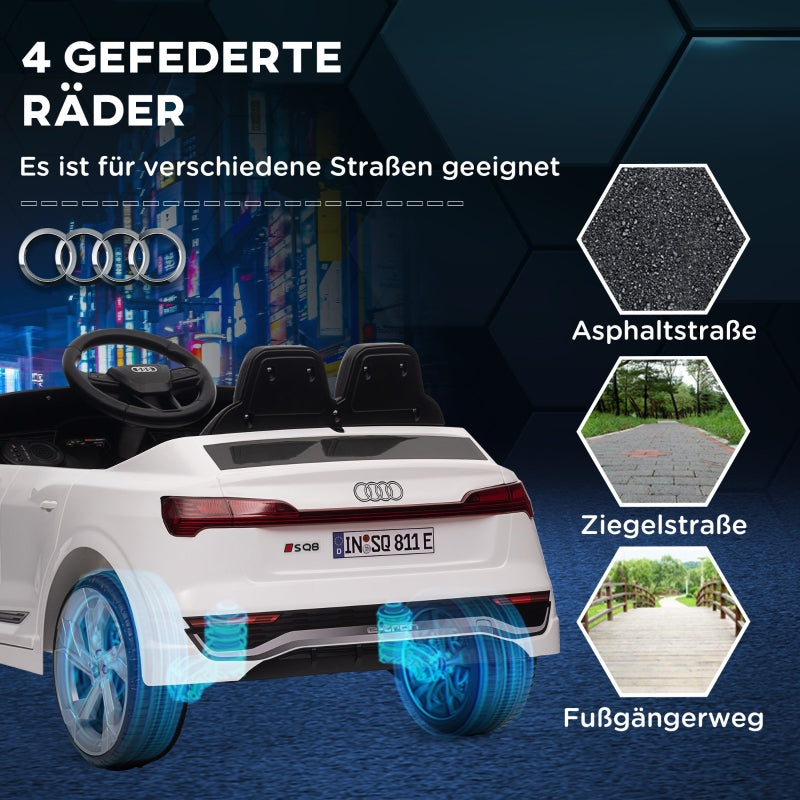AIYAPLAY Electric Ride-On Car, 12V Audi Q8 with remote control, headlights, music, white