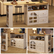 Rotating Dining Bar Sideboard 360° Swivel with 2 Drawers Snack Shelf Curved Glass White