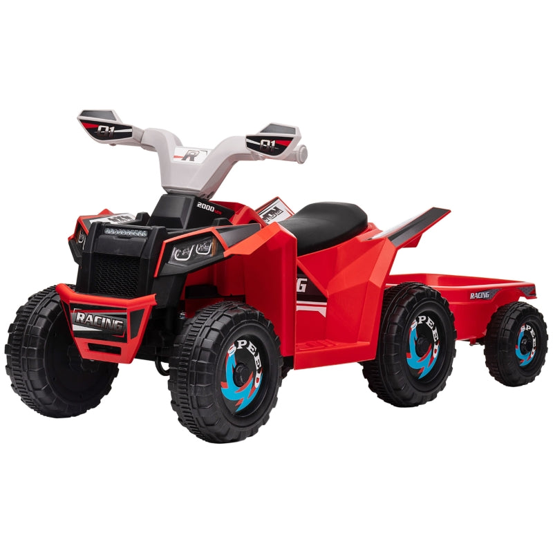 electric children's quad with trailer, 2.5 km/h, 50-minute ride, for 1.5 to 3 years, 25 kg, red