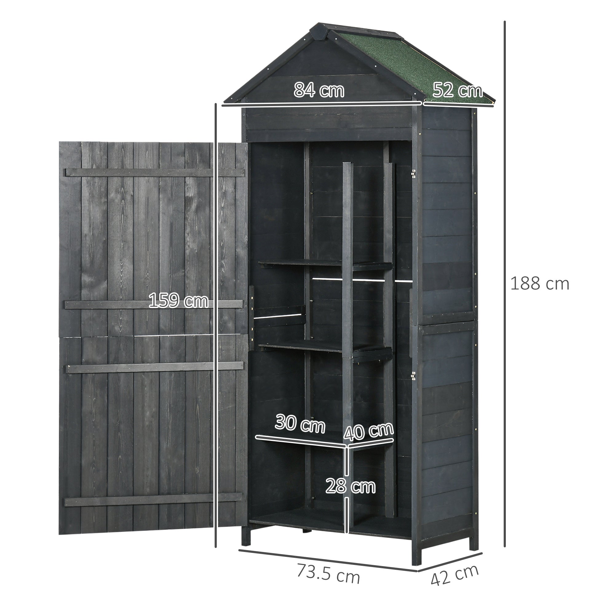 Garden Shed 4-Tier with 3 Shelves, Lockable 2 Doors - Grey