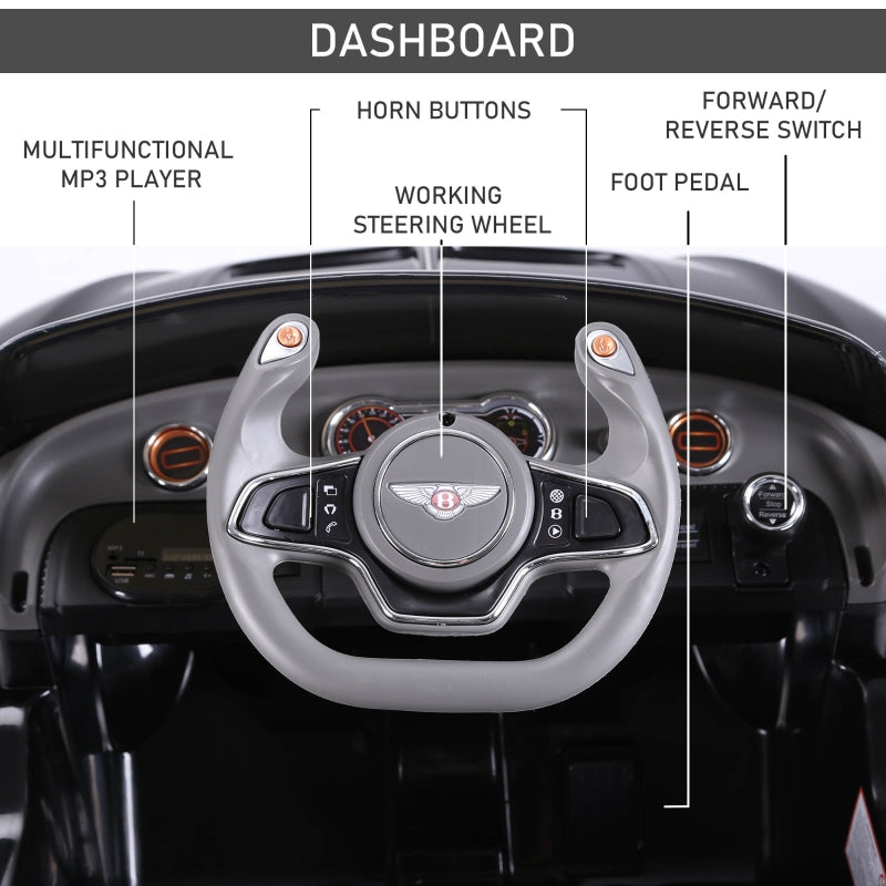 Bentley GT 12V Electric Car with Remote Control, LED Lights, Music, Black