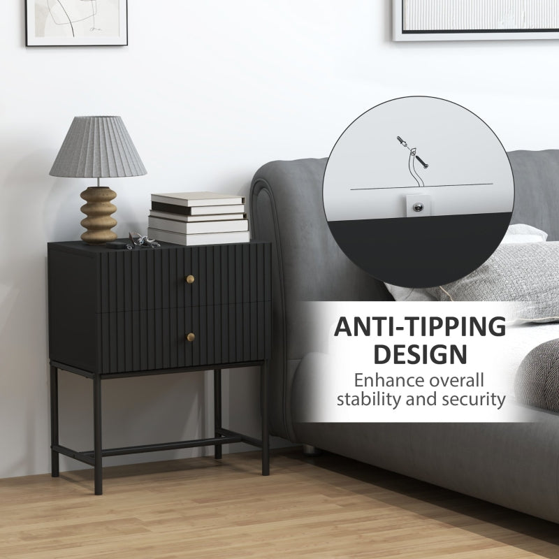 Bedside Table, Elegant Two-Drawer, Black