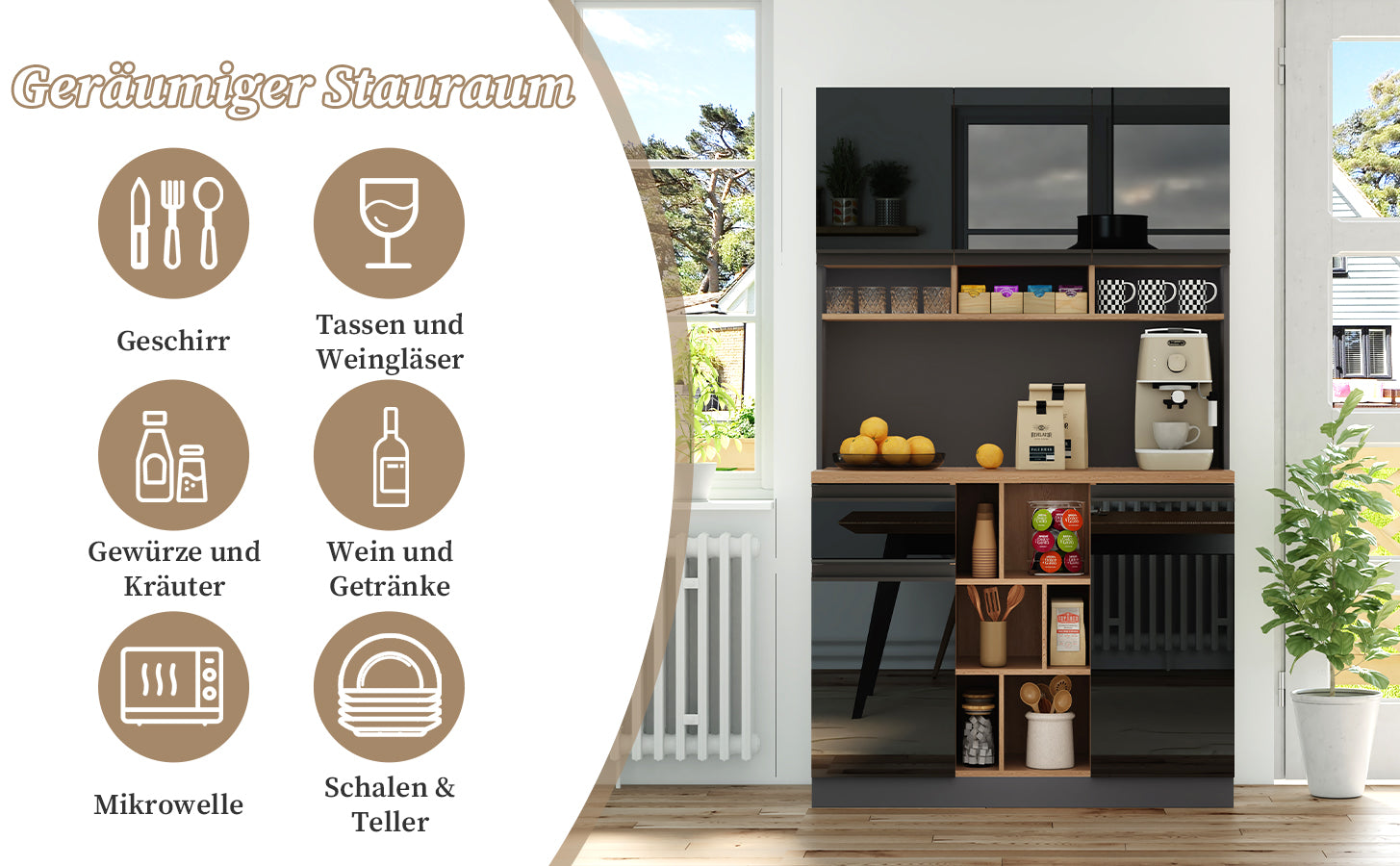 Modern Buffet Sideboard 105x185cm Adjustable Shelves Drawers - Grey/Black