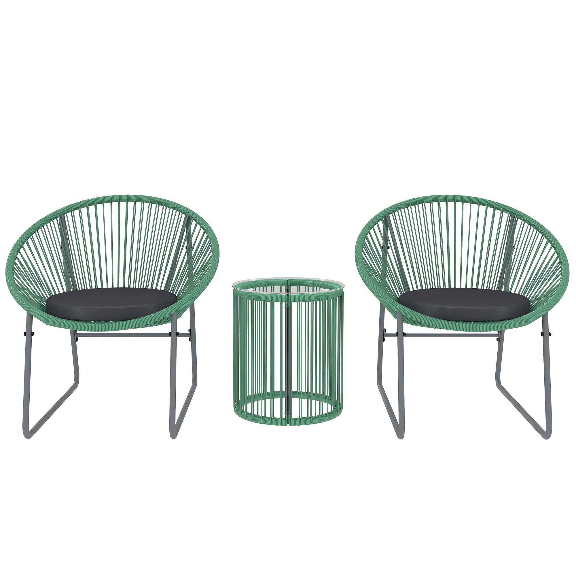 Polyrattan Garden Furniture Set Outdoor Lounge for 2 People 3-Piece Seating with 2 Chairs Side Table Cushions Weatherproof Green