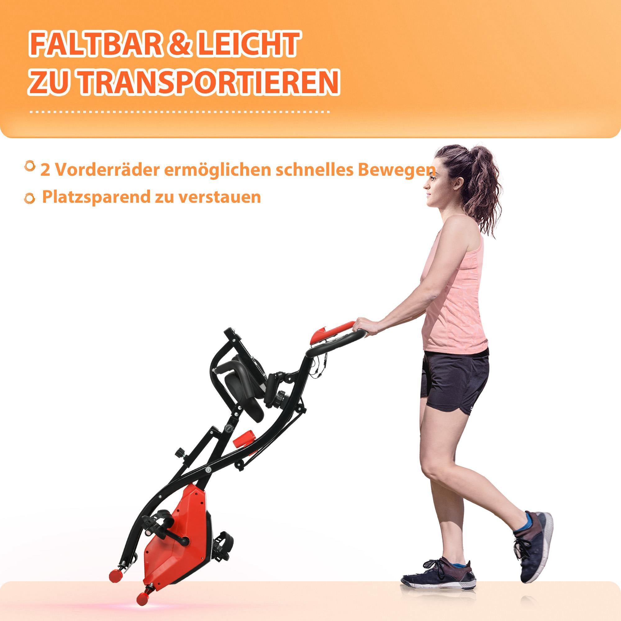 Exercise Bike, Foldable 2-in-1 with LCD & 8-Level Resistance, Tension Ropes
