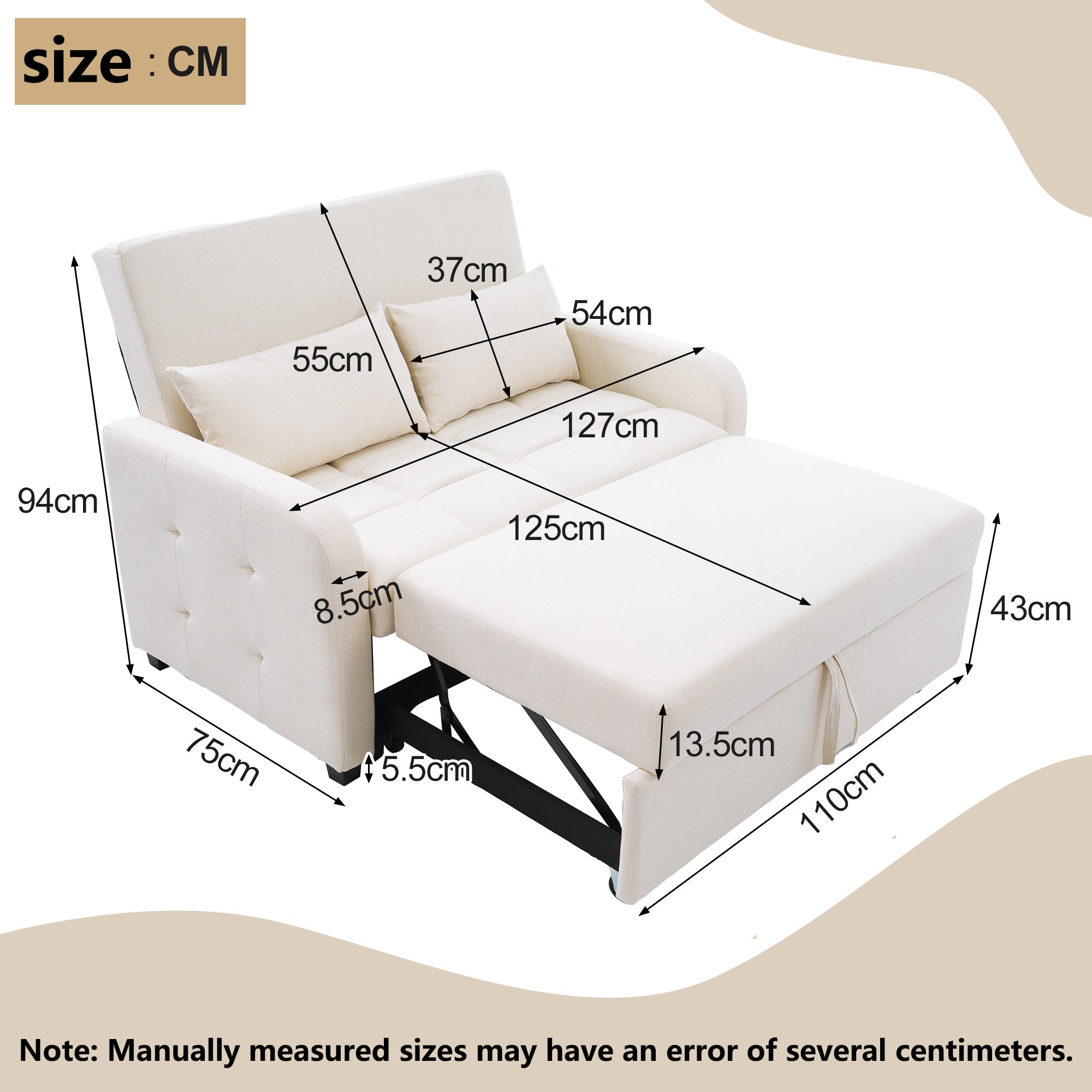 Multifunctional Sofa Bed, Folding Daybed with Adjustable Backrest, Off White