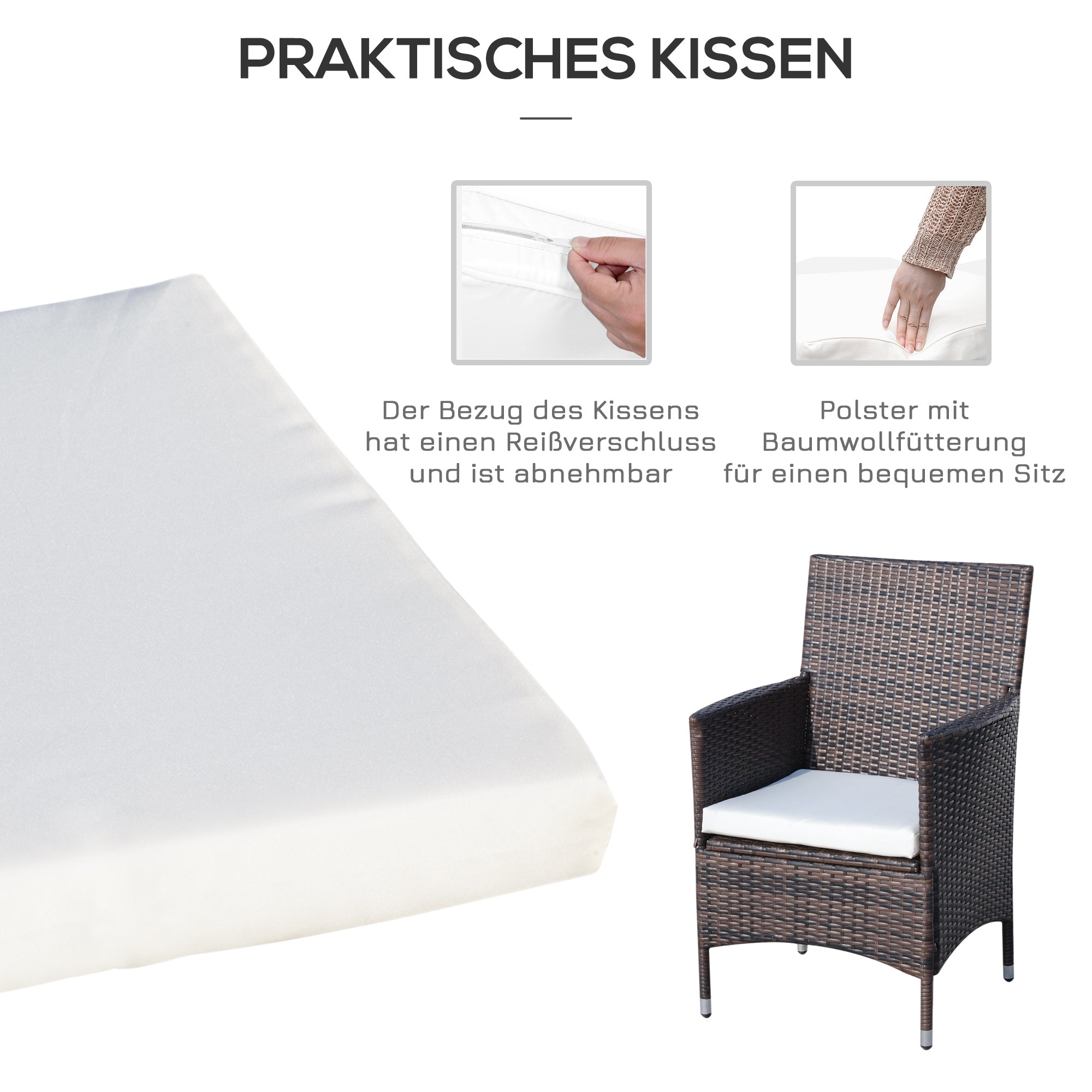 Balcony Furniture Set, Foldable Bistro with Cushions, Rattan Brown