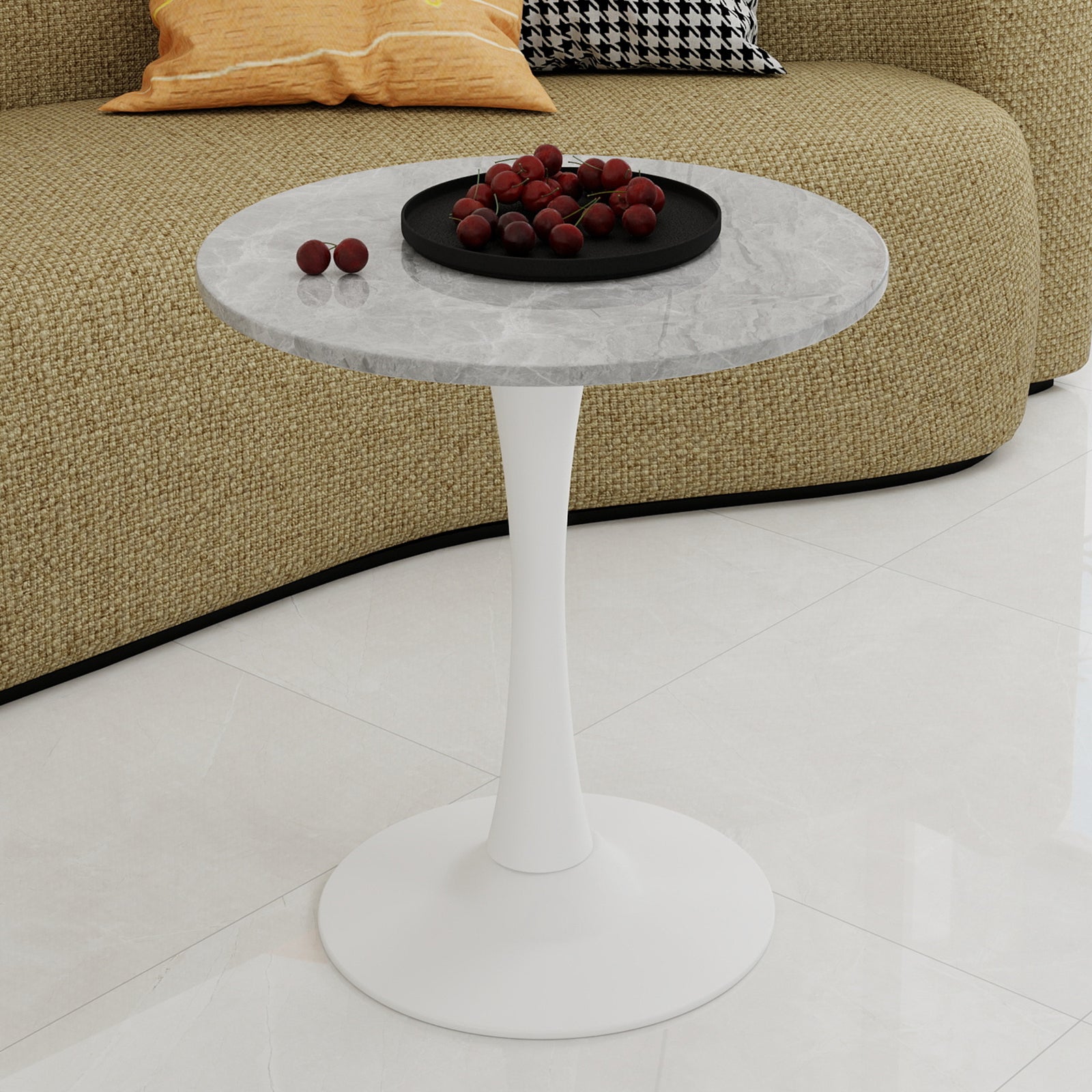 Round Coffee Table 27.6" Mid-Century Modern Marble Top - White