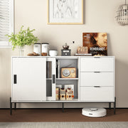 Sideboard Glass Sliding Door 3 Drawers Console Table - White