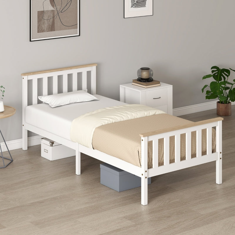 Single Bed Wood Frame Lower Storage - Natural Wood/White