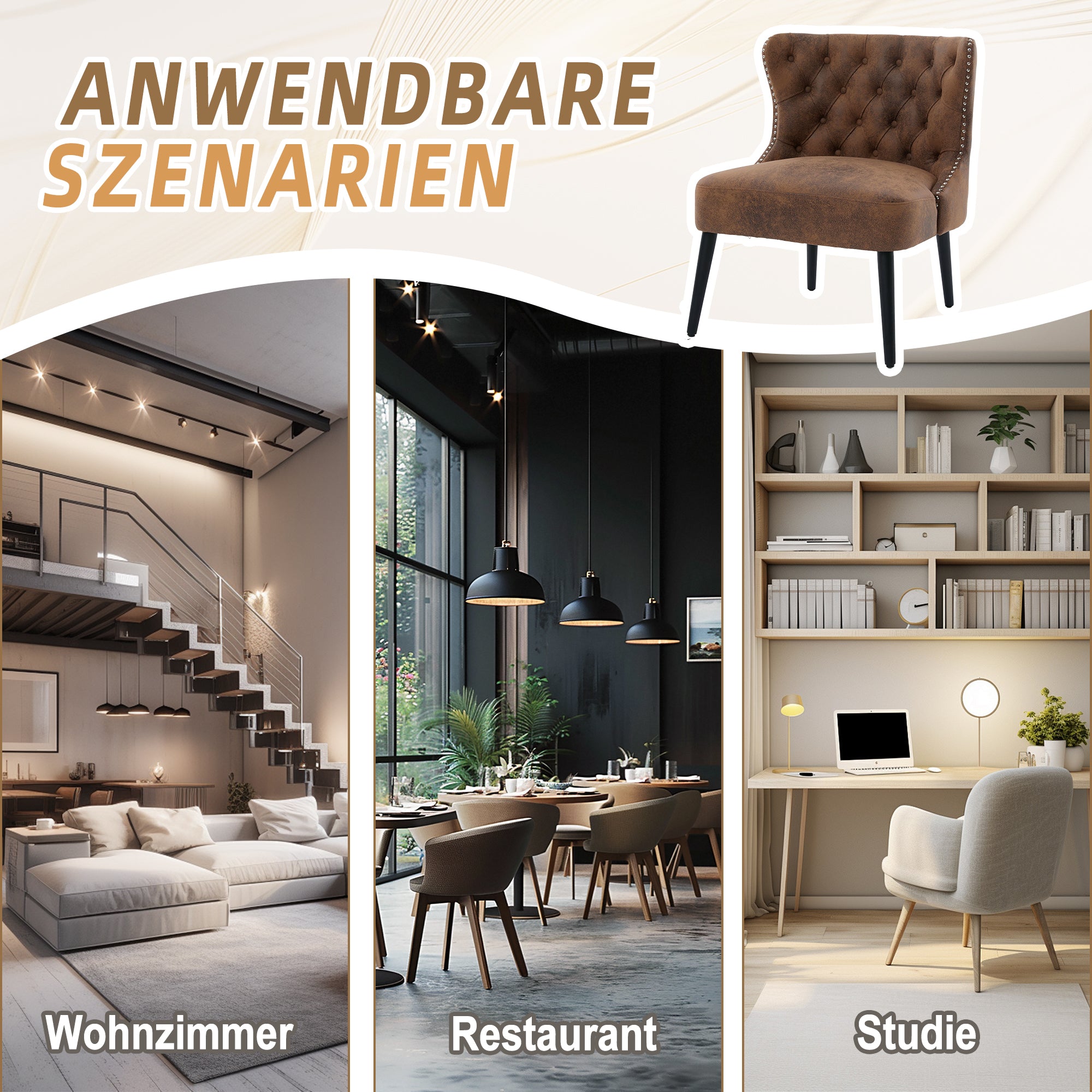 Single Sofa Chair Button Tuft Armless Rivet Trim Solid Wood Legs, Tech Fabric