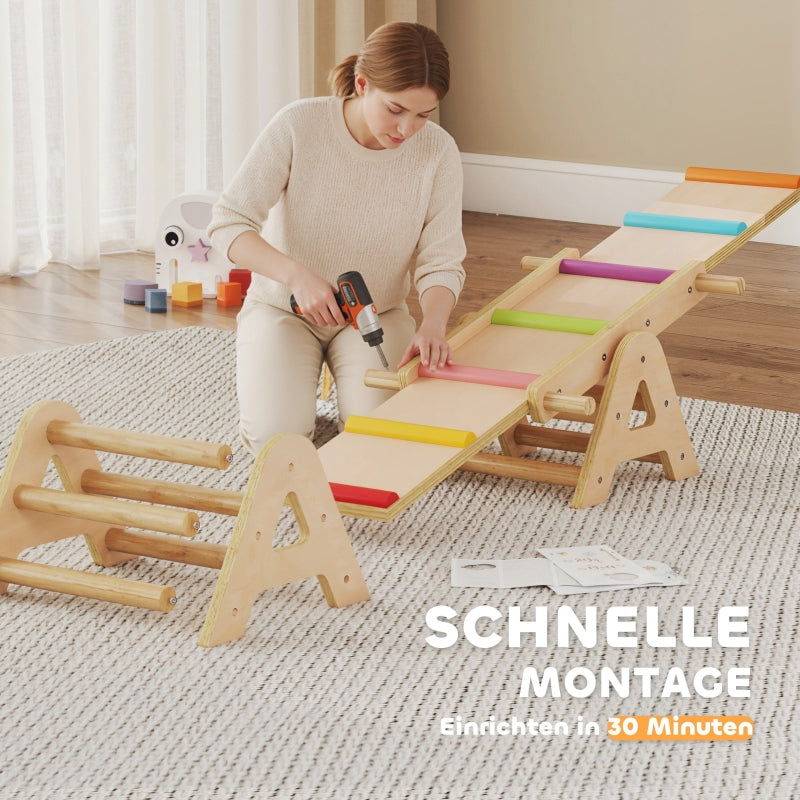 2-in-1 Balance Board Seesaw Rocker 133x38x24cm - Wooden