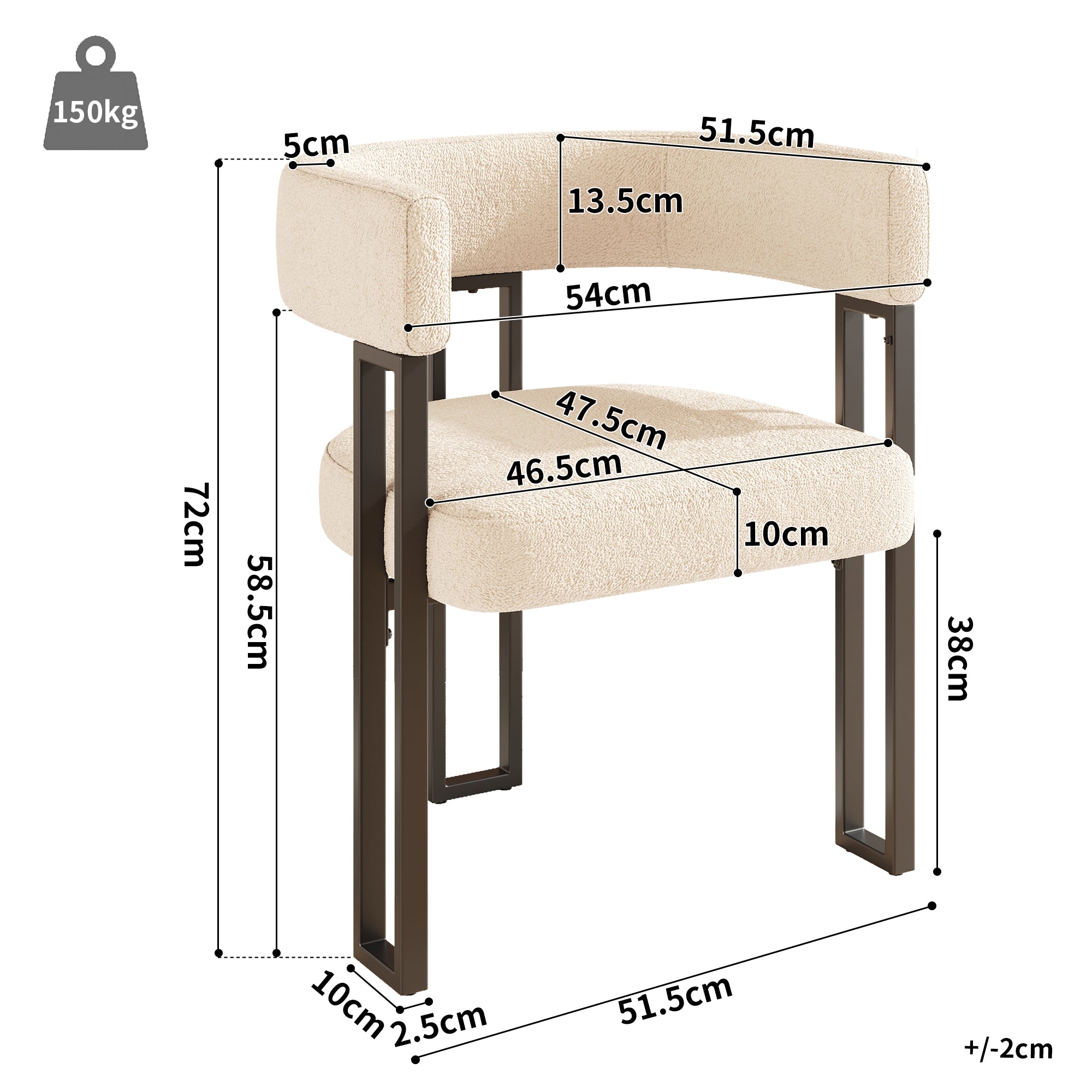 Dining Chairs, Ergonomic with Curved Backrest (4-Piece Set), High-Quality Fabric, Beige