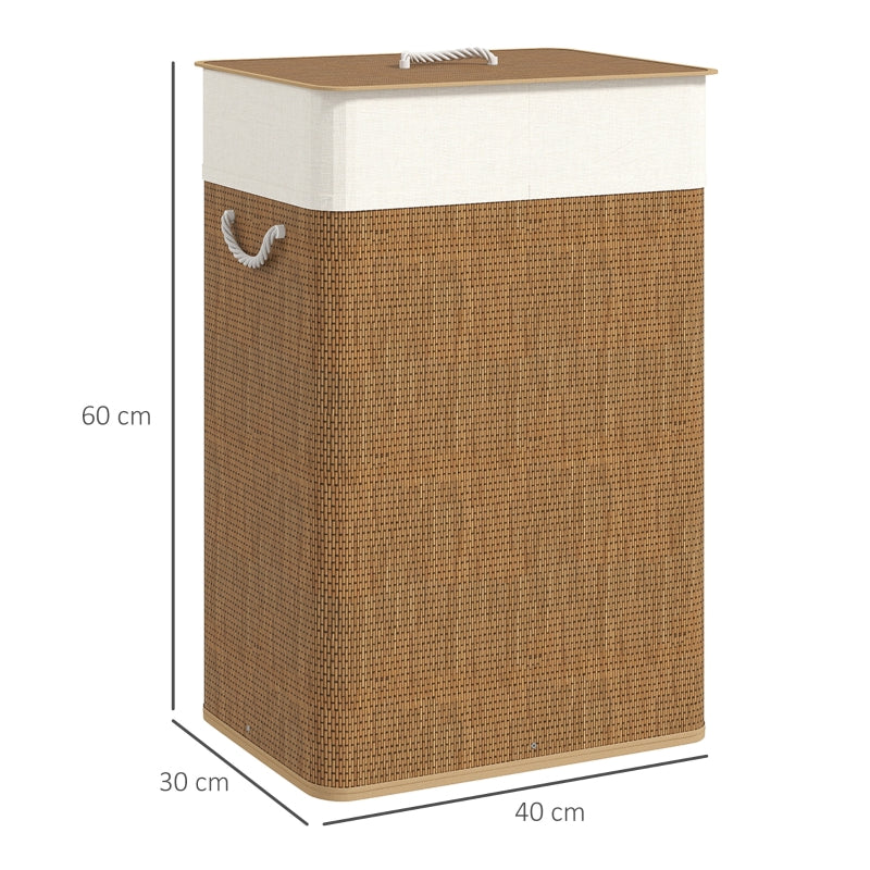 Bamboo Laundry Basket 72L with Lid, Rope Handles, Removable Laundry Bag, Brown
