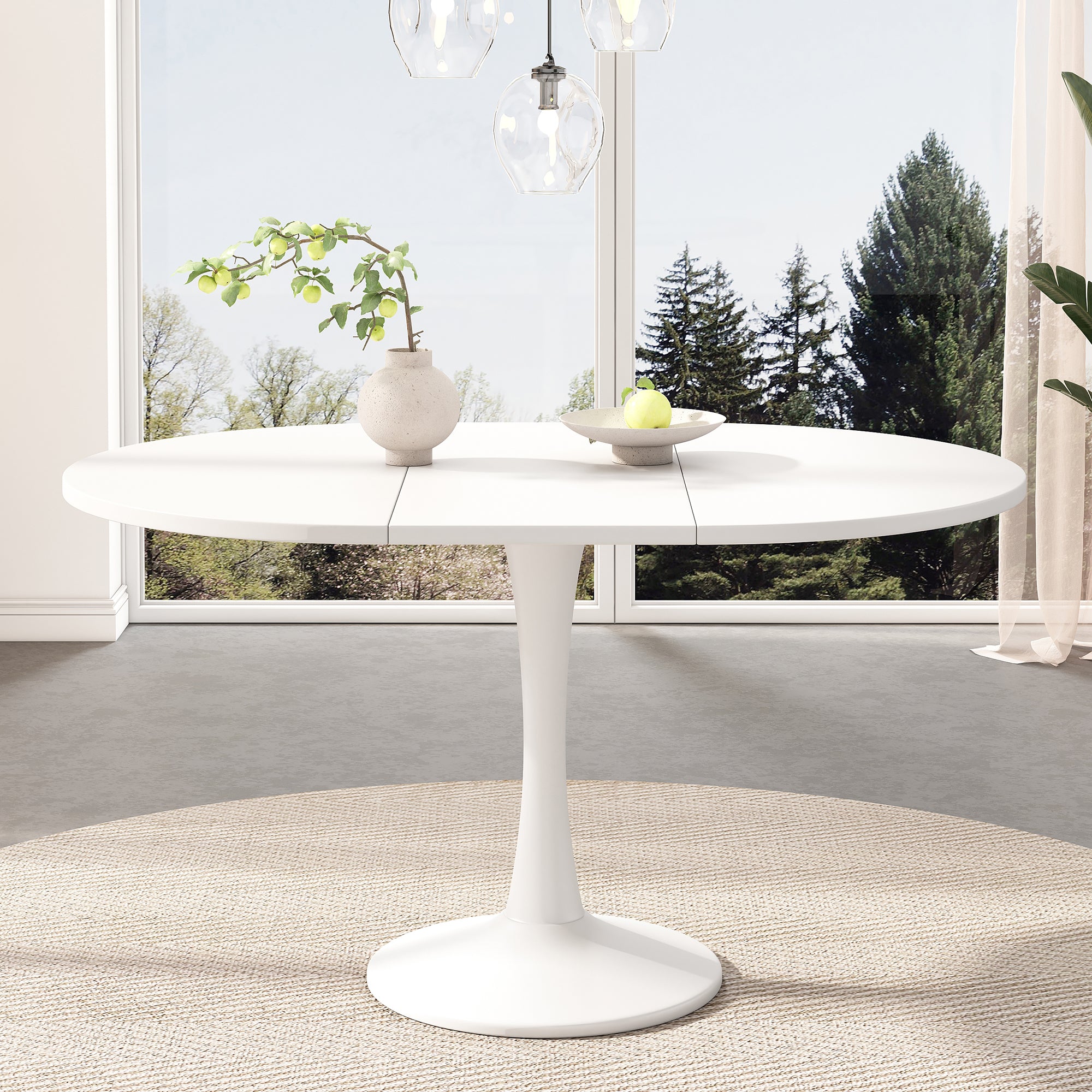 Modern Extendable Round Dining Table, 100–140 cm, 4–6 People, Space-Saving, White