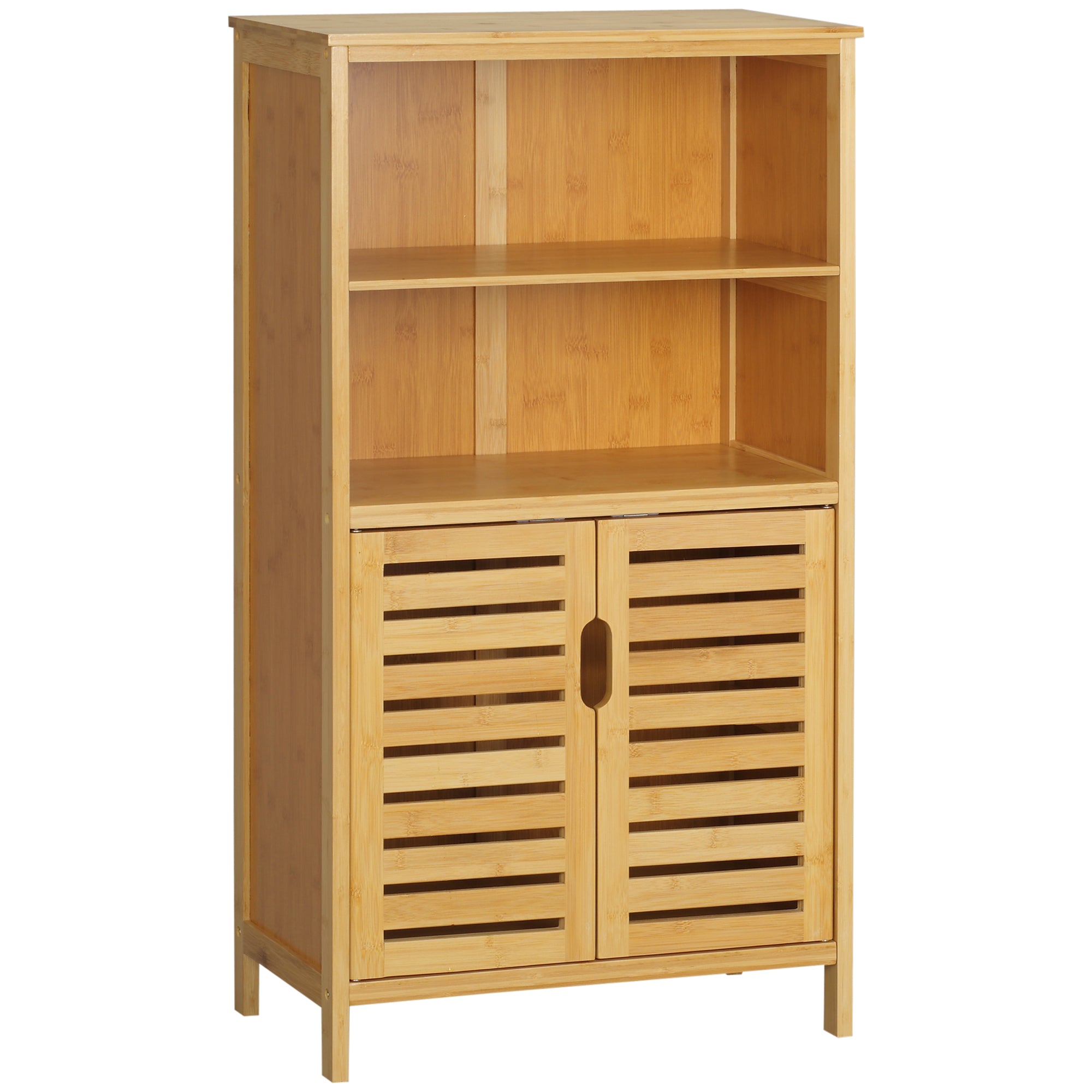 kleankin Bathroom Cabinet, Slatted Doors, Bamboo