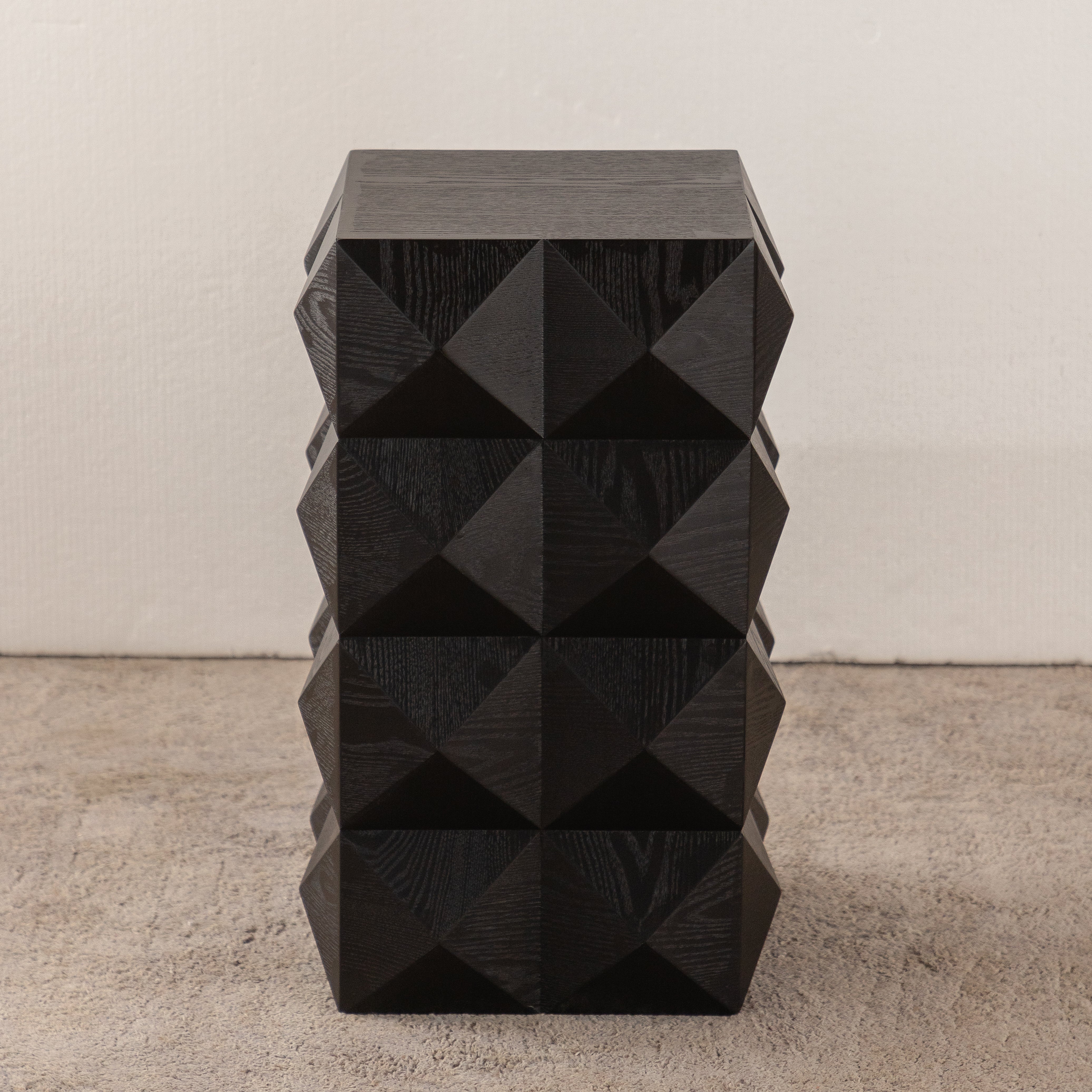 Retro Side Table - 60CM Height, Embossed Pattern, Wooden, Black